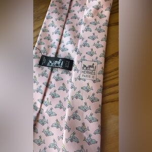 Hermes Paris Pink Dolphin Print SilkTie  note: see last pic for tiny dirt (mix7)